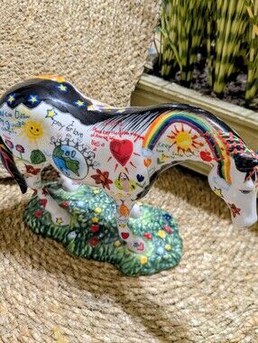 Westland Hand-Painted White Decorative Horse Sculpture with Rainbow Accents